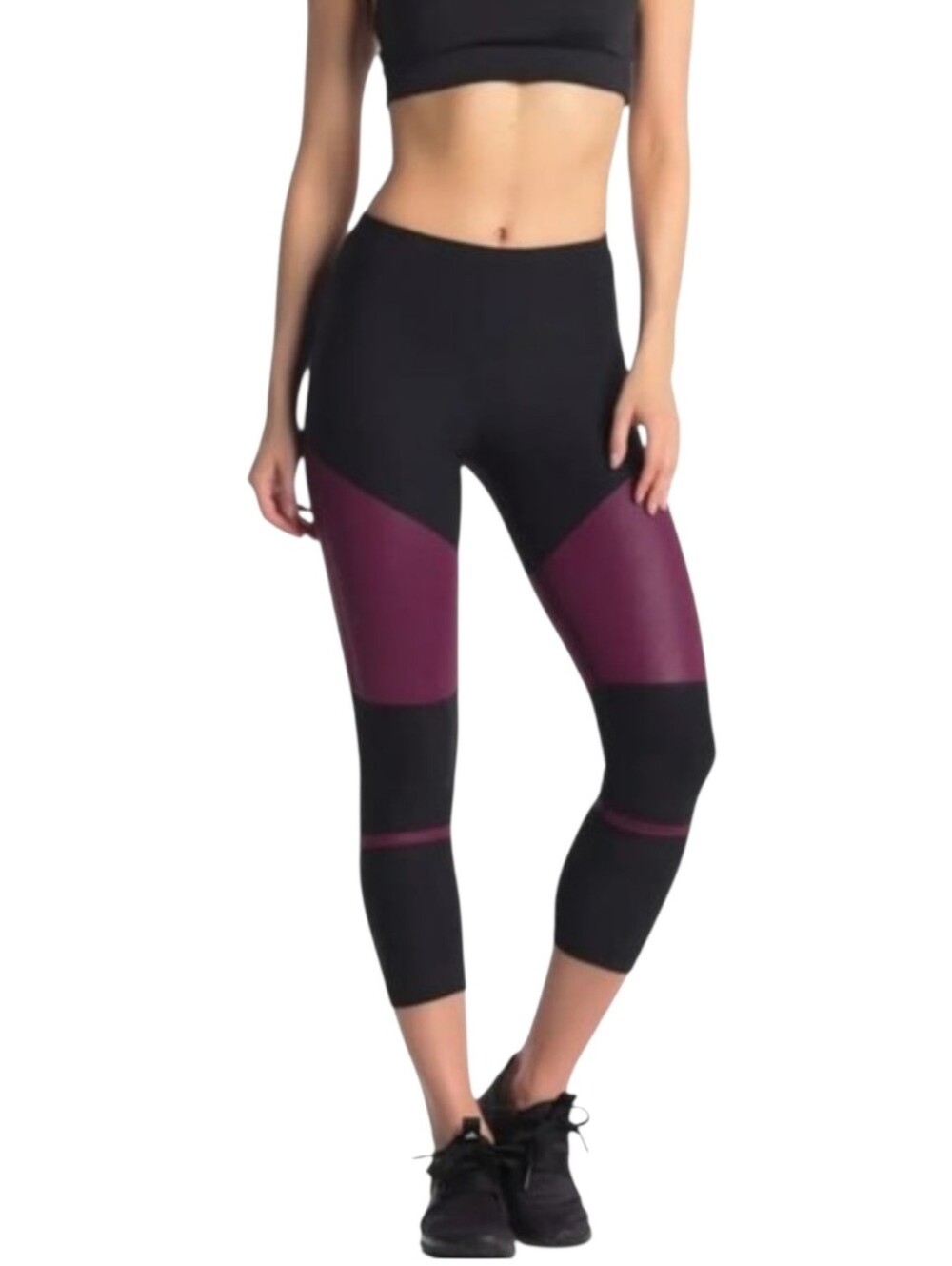 90 Degree BY Reflex Ruby Shade Burgundy Black Colorblock High Waist Leggings S